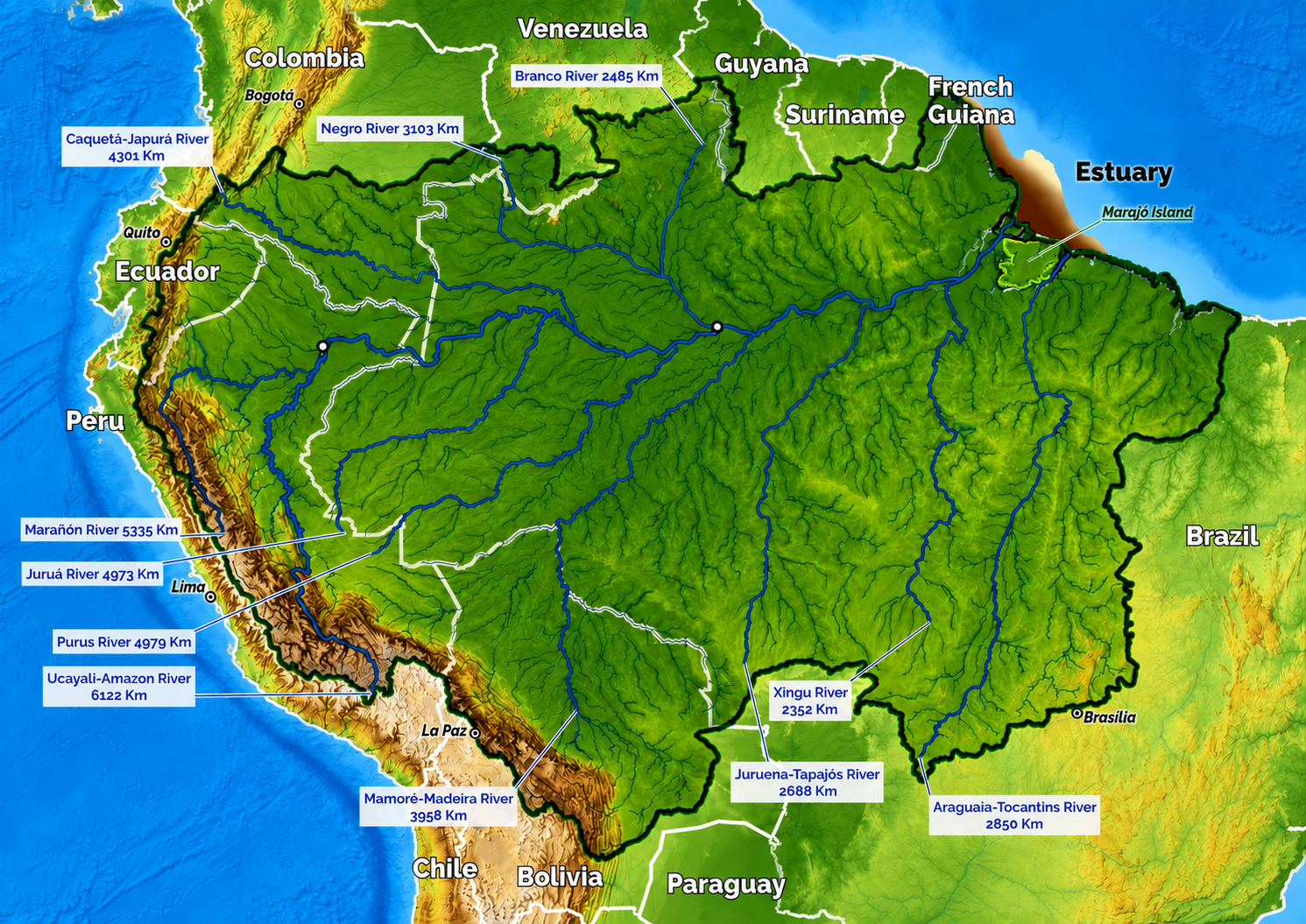 Amazon Basin Location: Map, Area, Countries, Climate, Population and Geographic Extent
