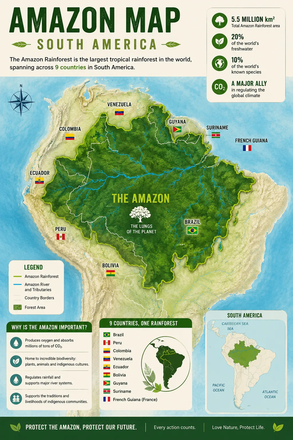 Amazon Map: Explore the Amazon Rainforest, River, Basin, Countries and Cities